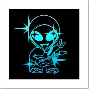 Rockstar Space Alien Musician - Blue Version Posters and Art